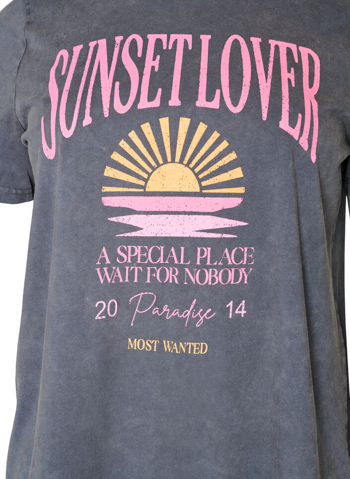 T-shirt en coton avec imprim&eacute; sur le devant et effet d&eacute;lav&eacute;, Gris, Packshot image number 2