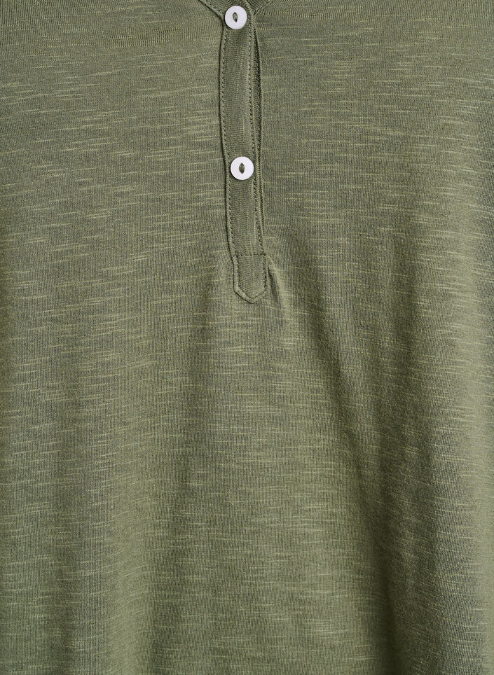 T-shirt &agrave; manches longues avec col V et boutons, Vert, Packshot image number 2
