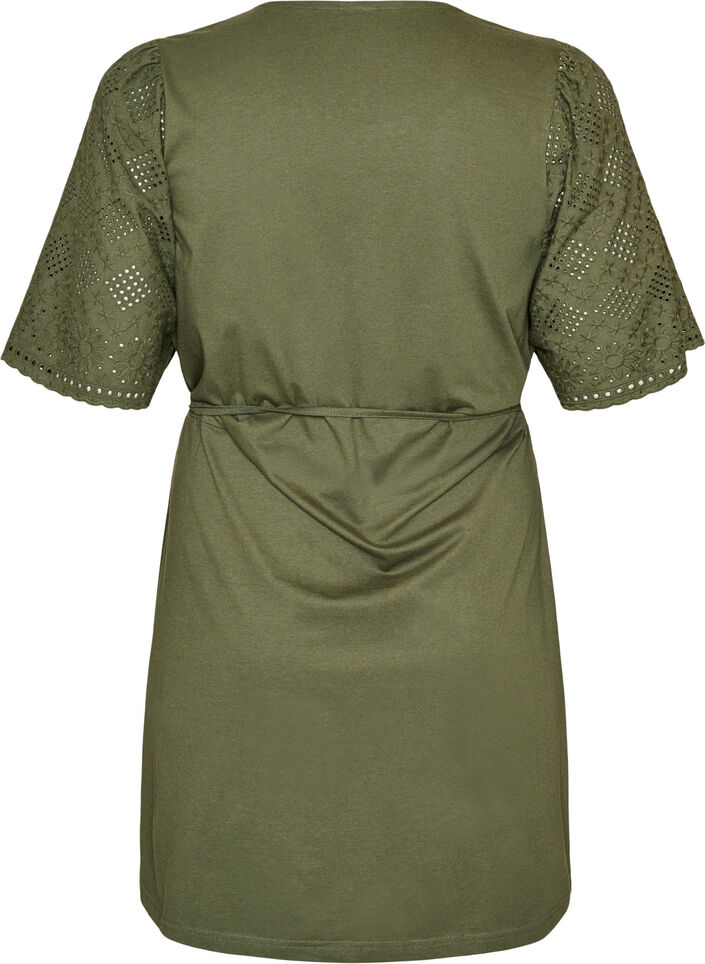 Robe en coton avec manches en broderie anglaise et ceinture &agrave; nouer, Vert, Packshot image number 1