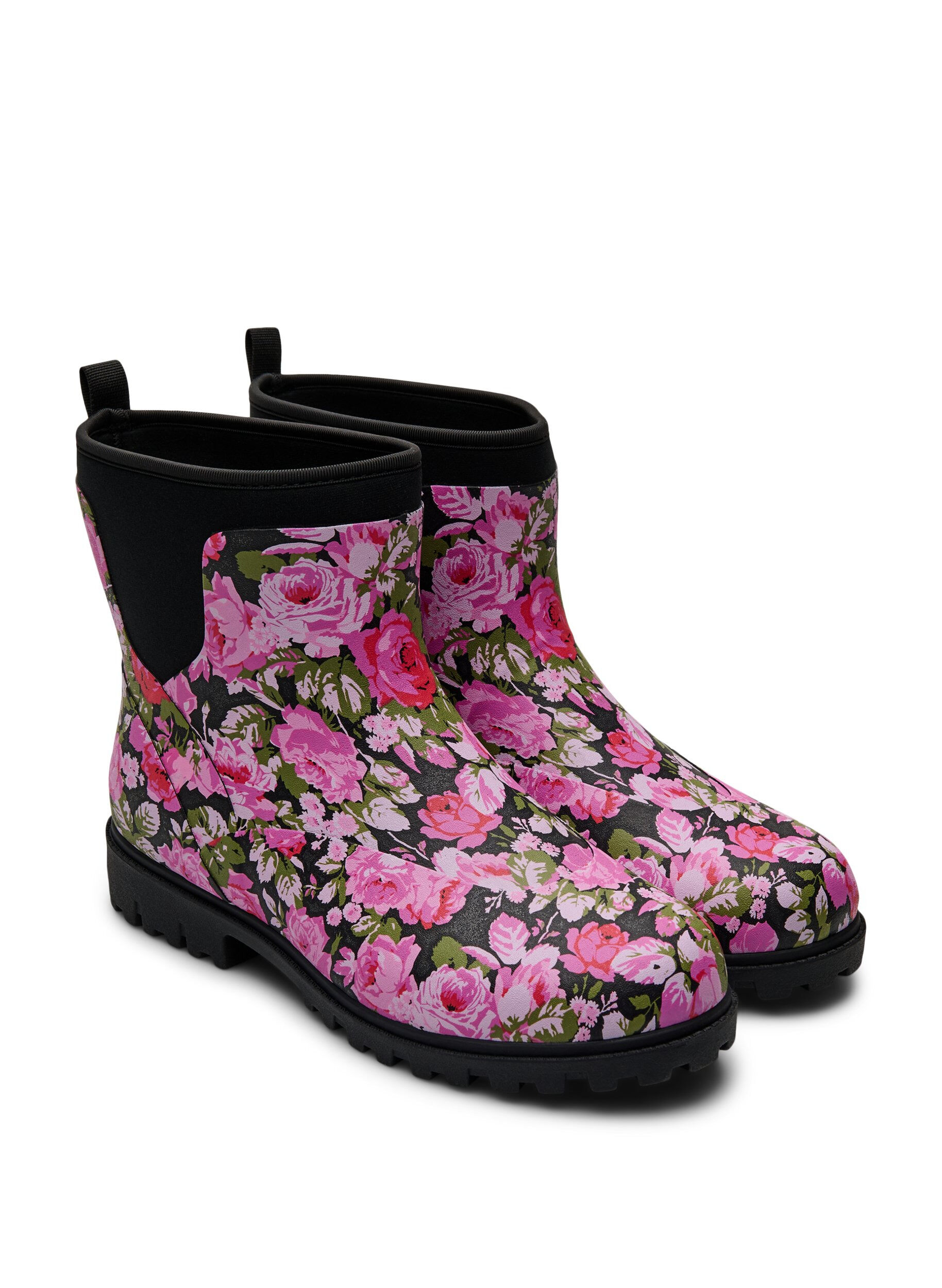 Zizzi Large - Bottines avec tige en n&eacute;opr&egrave;ne &eacute;lastique, Flower AOP, Packshot image number 1