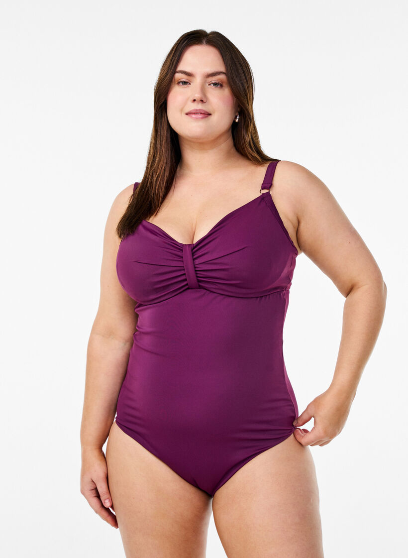 Maillot de bain avec armatures et drap&eacute;, Violet, Model image number 0