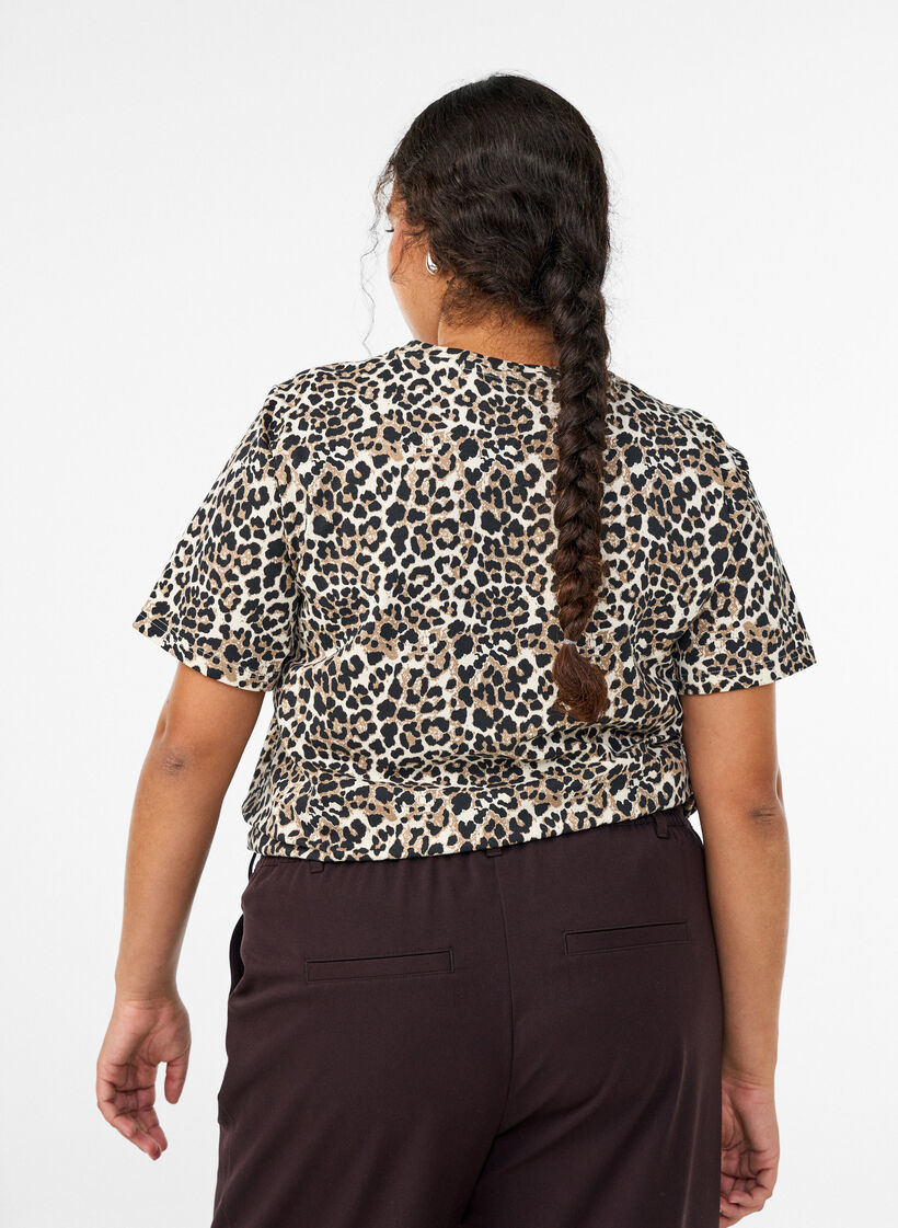 T-shirt à imprimé léopard et inscription, Marron, Model image number 2