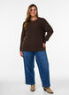 Blouse en maille chin&eacute;e avec col rond, Marron, Model image number 1