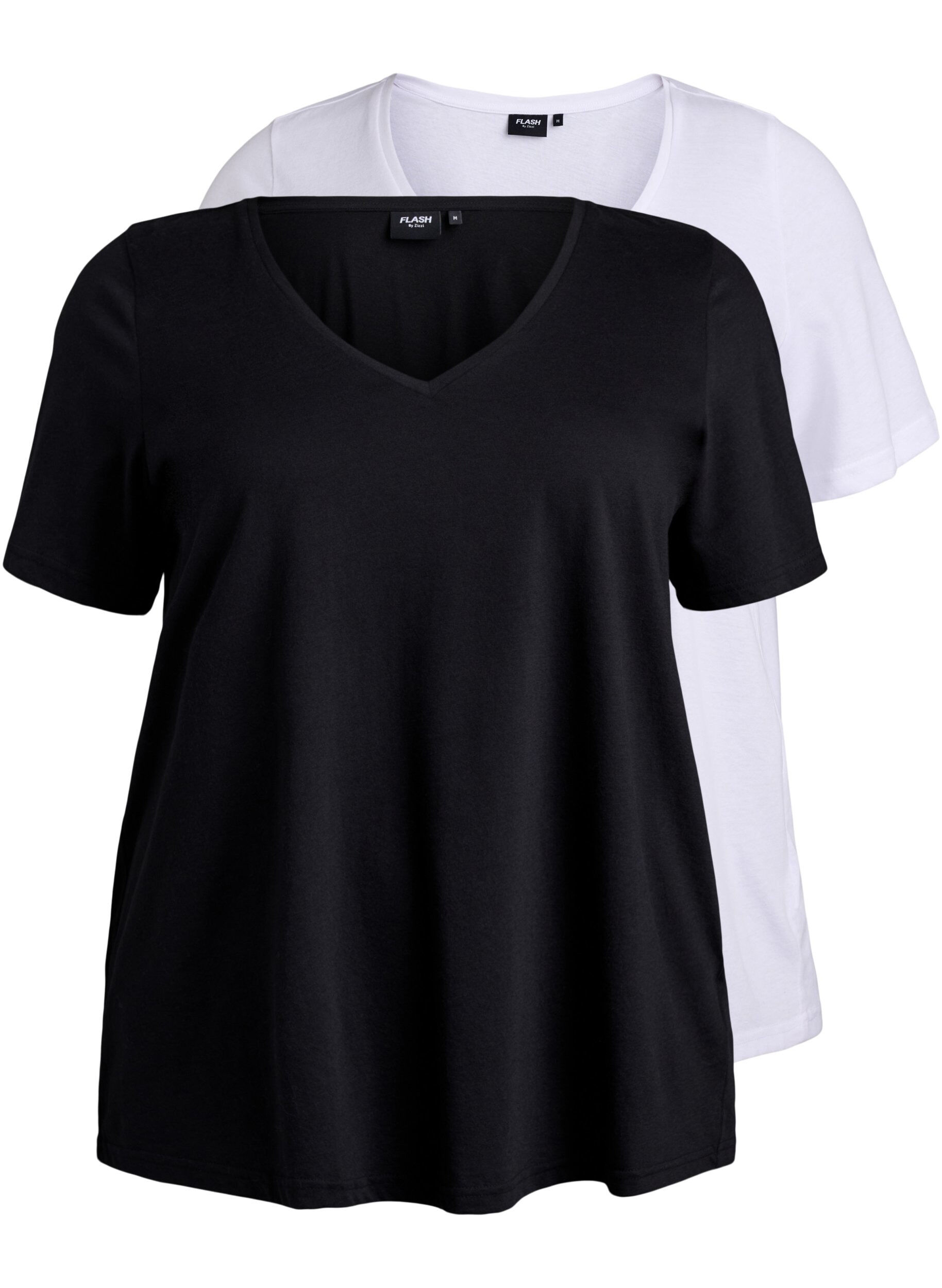 Zizzi Lot de 2 t-shirts avec col en V, Noir, Packshot image number 0