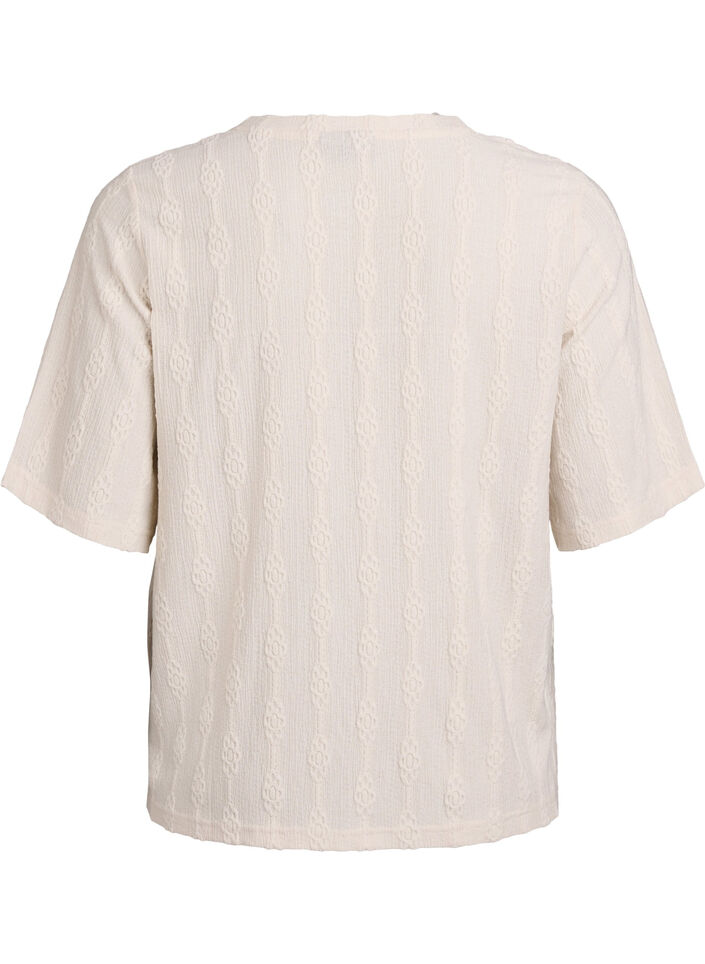 Blouse &agrave; motif textur&eacute; et manches courtes, Beige, Packshot image number 1