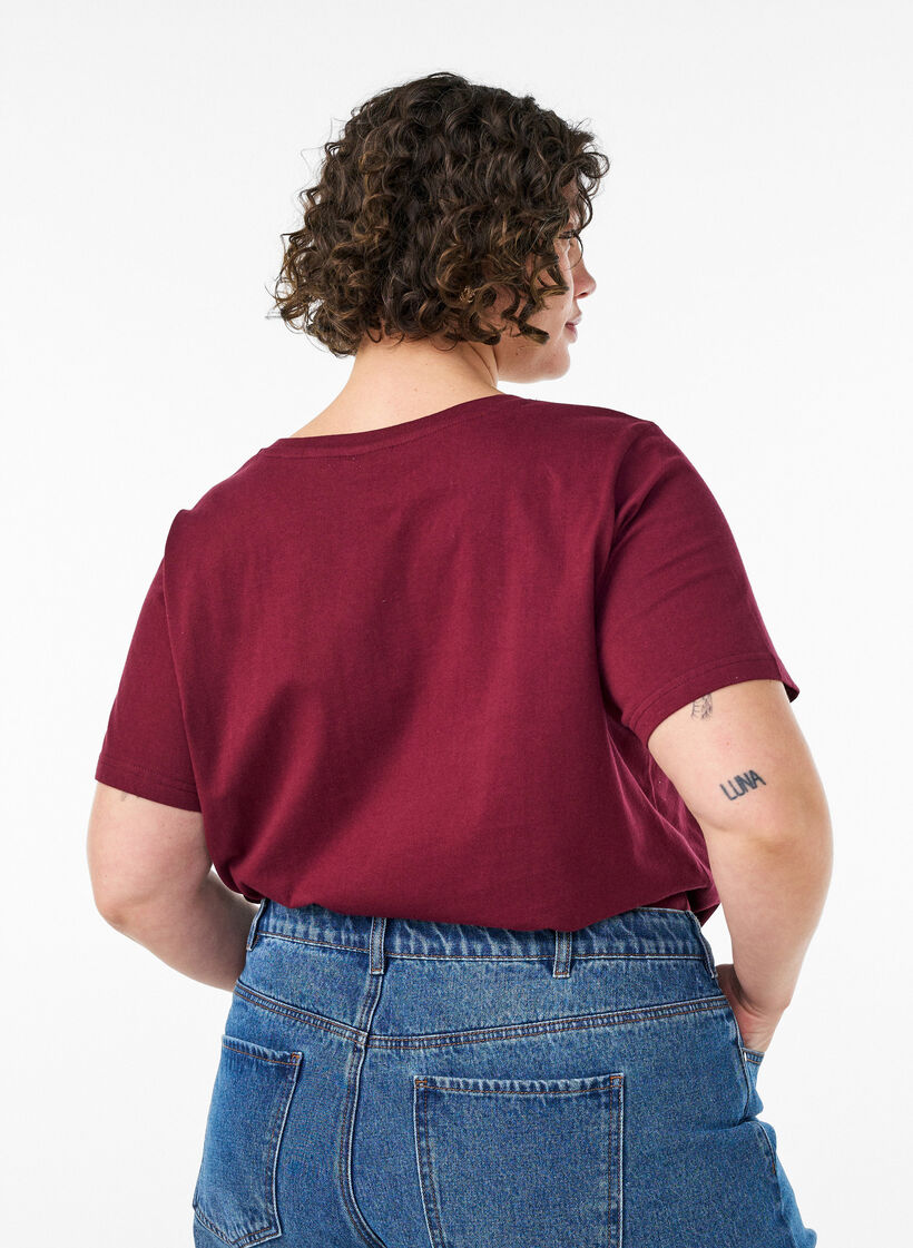 T-shirt en coton bio avec un imprim&eacute; texte sportif, Bordeaux, Model image number 2