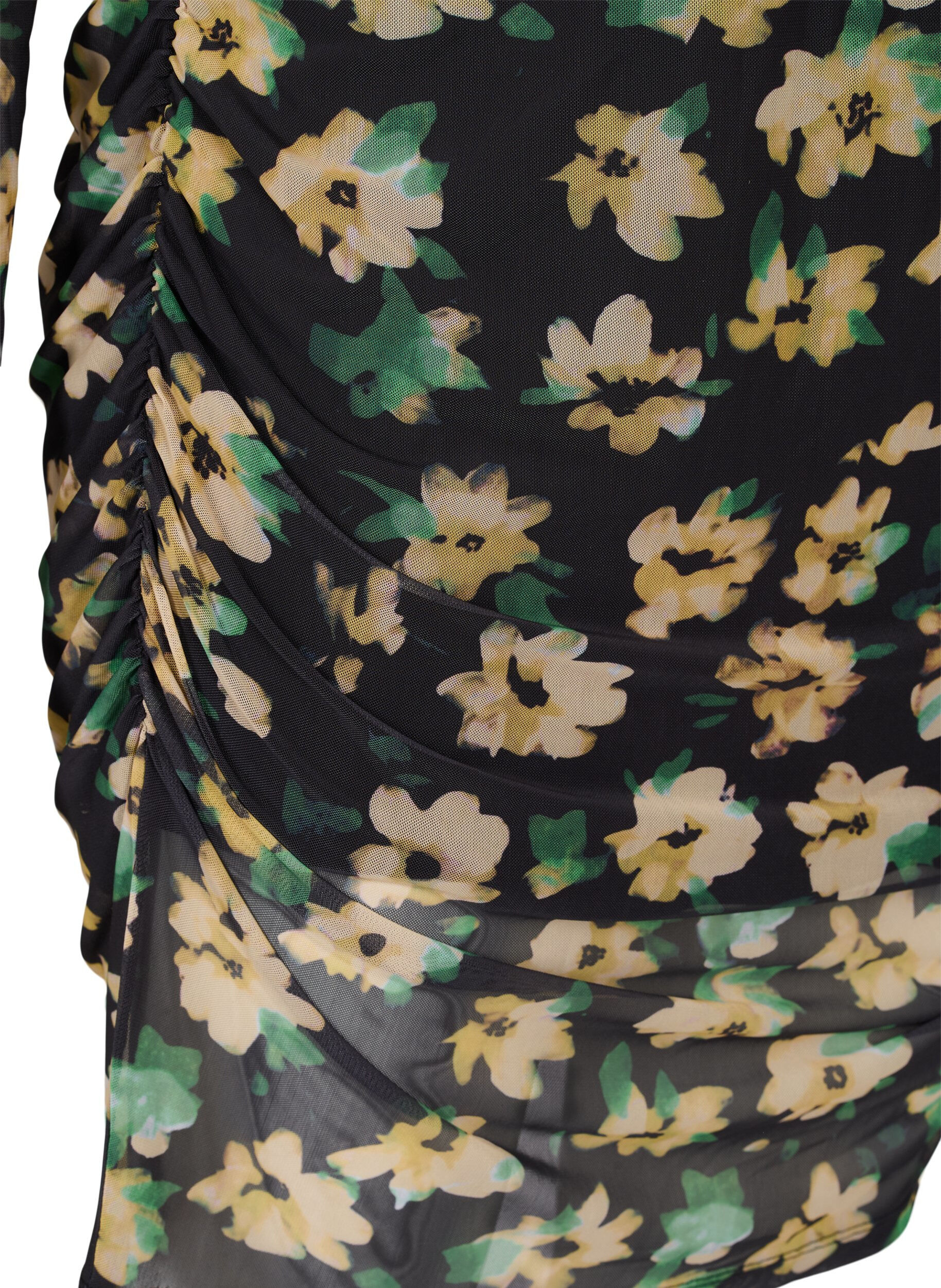 Zizzi Robe en maille mesh ajust&eacute;e avec manches 3/4, Yellow Green AOP, Packshot image number 3