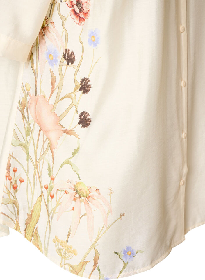 Chemisier &agrave; manches au coude et d&eacute;tails floraux, Beige, Packshot image number 3