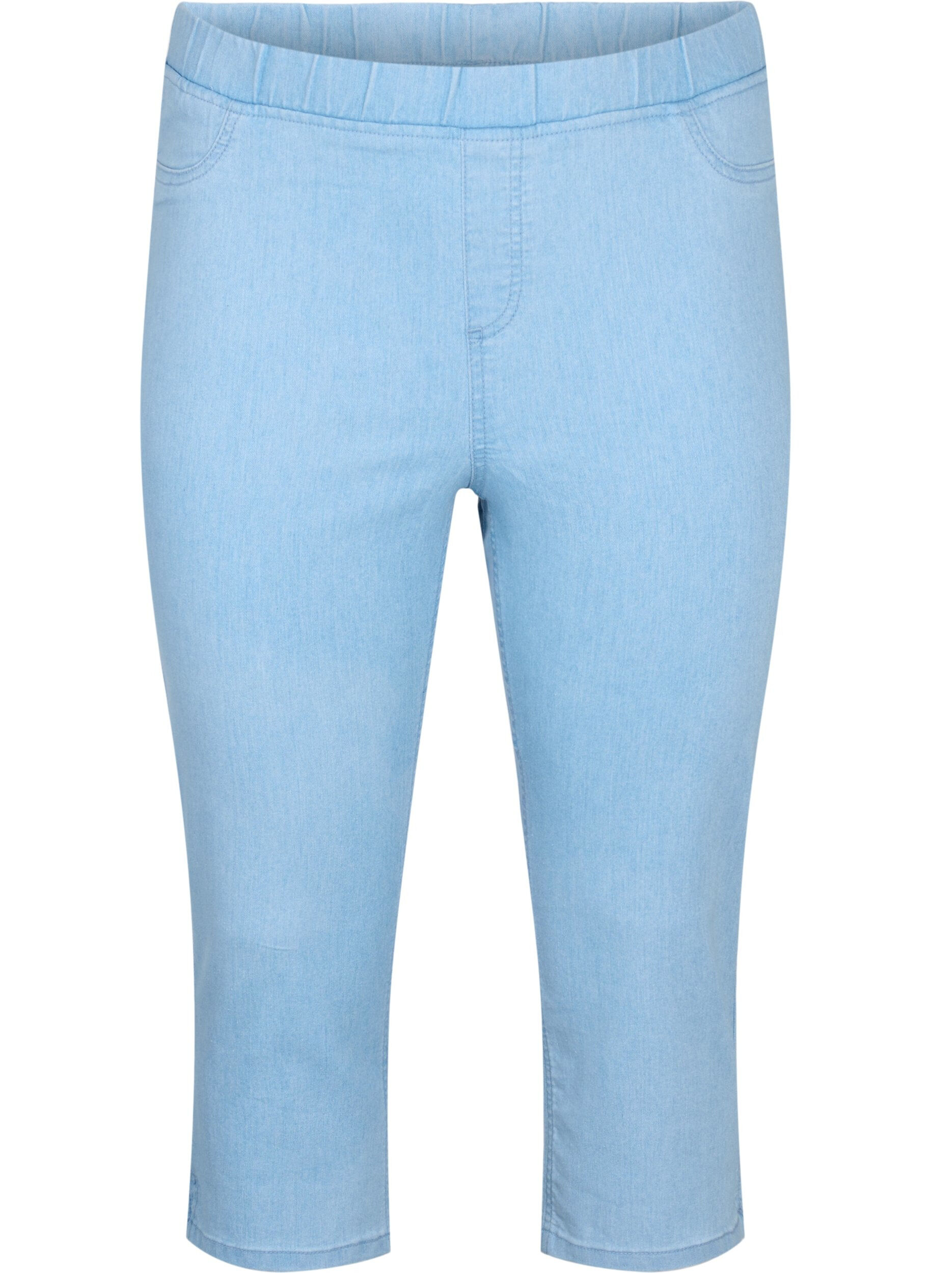 Zizzi Pantacourt en coton m&eacute;lang&eacute;, Light blue denim, Packshot image number 0