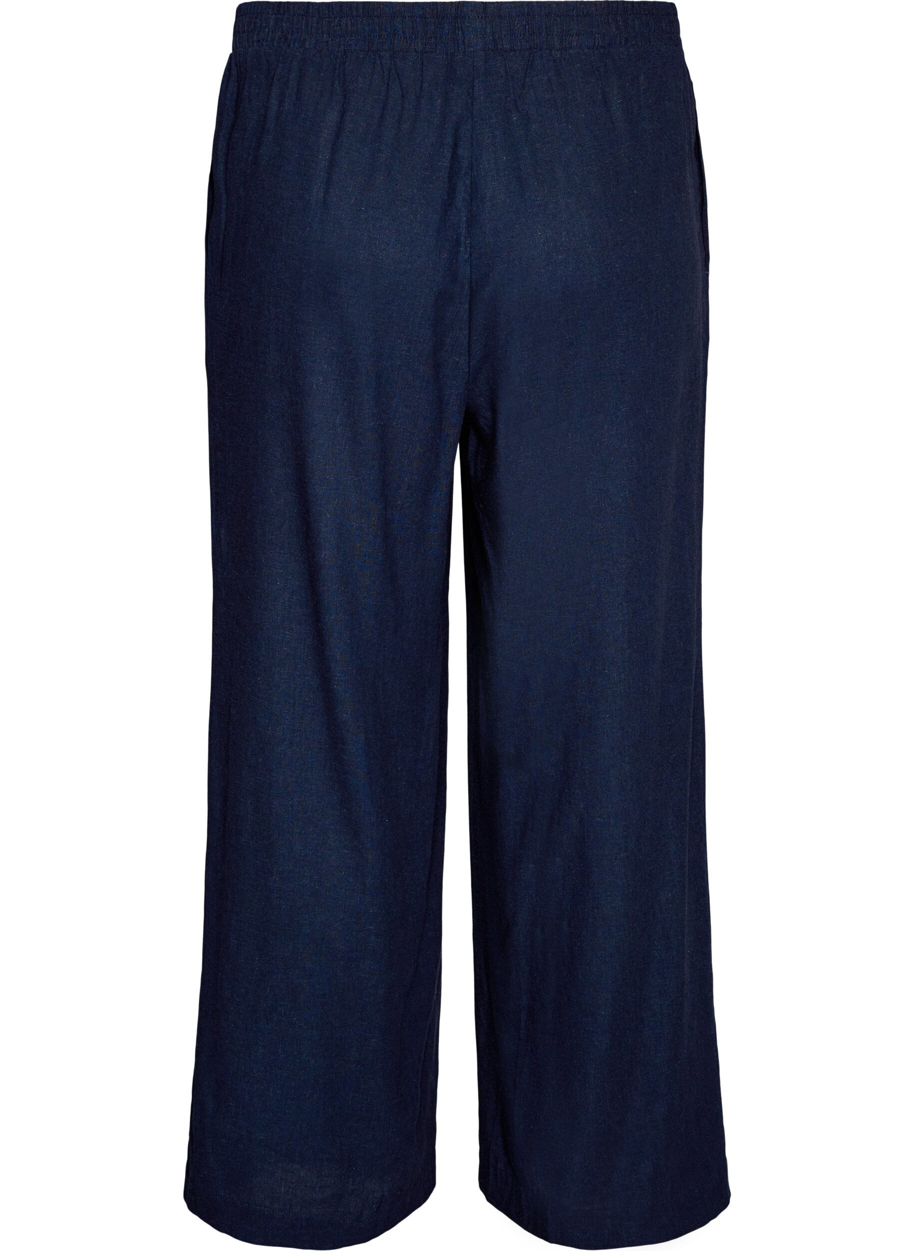 Zizzi Pantalon large en lin et viscose, Bleu, Packshot image number 1