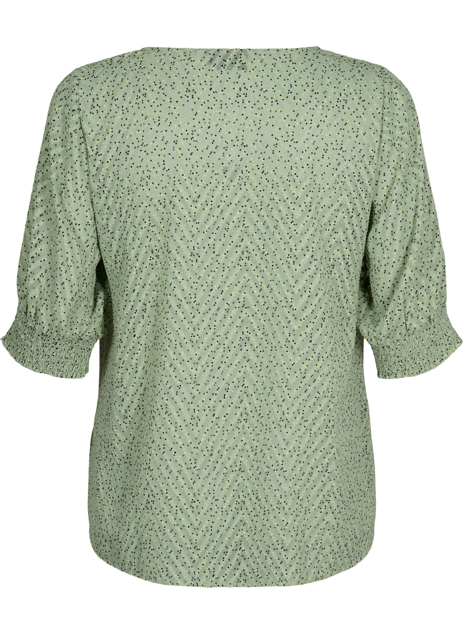 Zizzi Blouse &agrave; pois avec manches 1/2, Seagrass Dot, Packshot image number 1