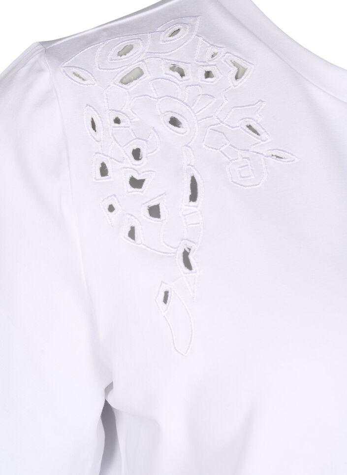 T-shirt en coton bio avec détails brodés, Bright White, Packshot image number 3