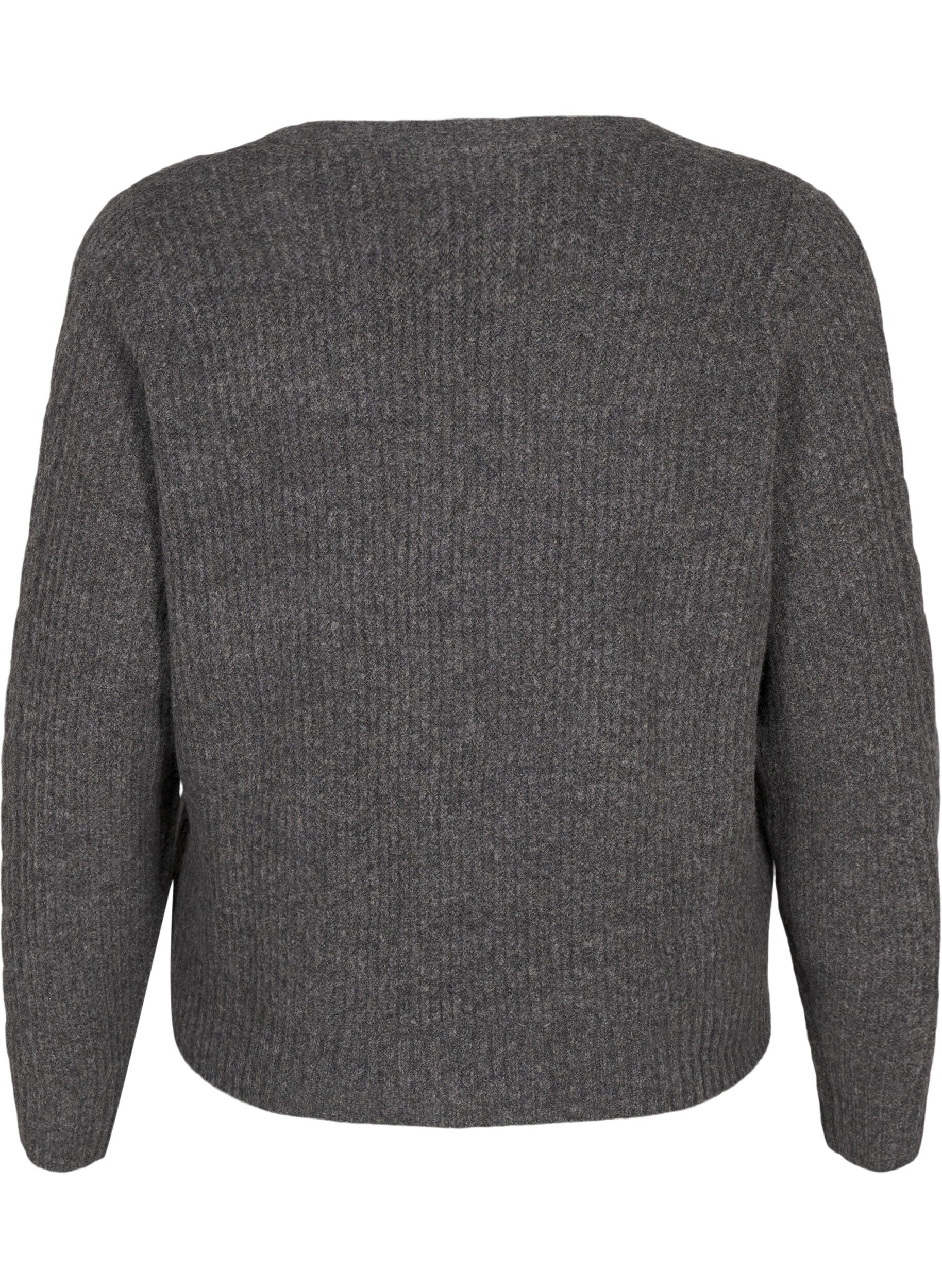Zizzi Cardigan en maille avec lien &agrave; nouer, Dark Grey Melange, Packshot image number 1