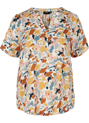 Chemise à manches courtes et col en V, Multicolor AOP, Packshot image number 0