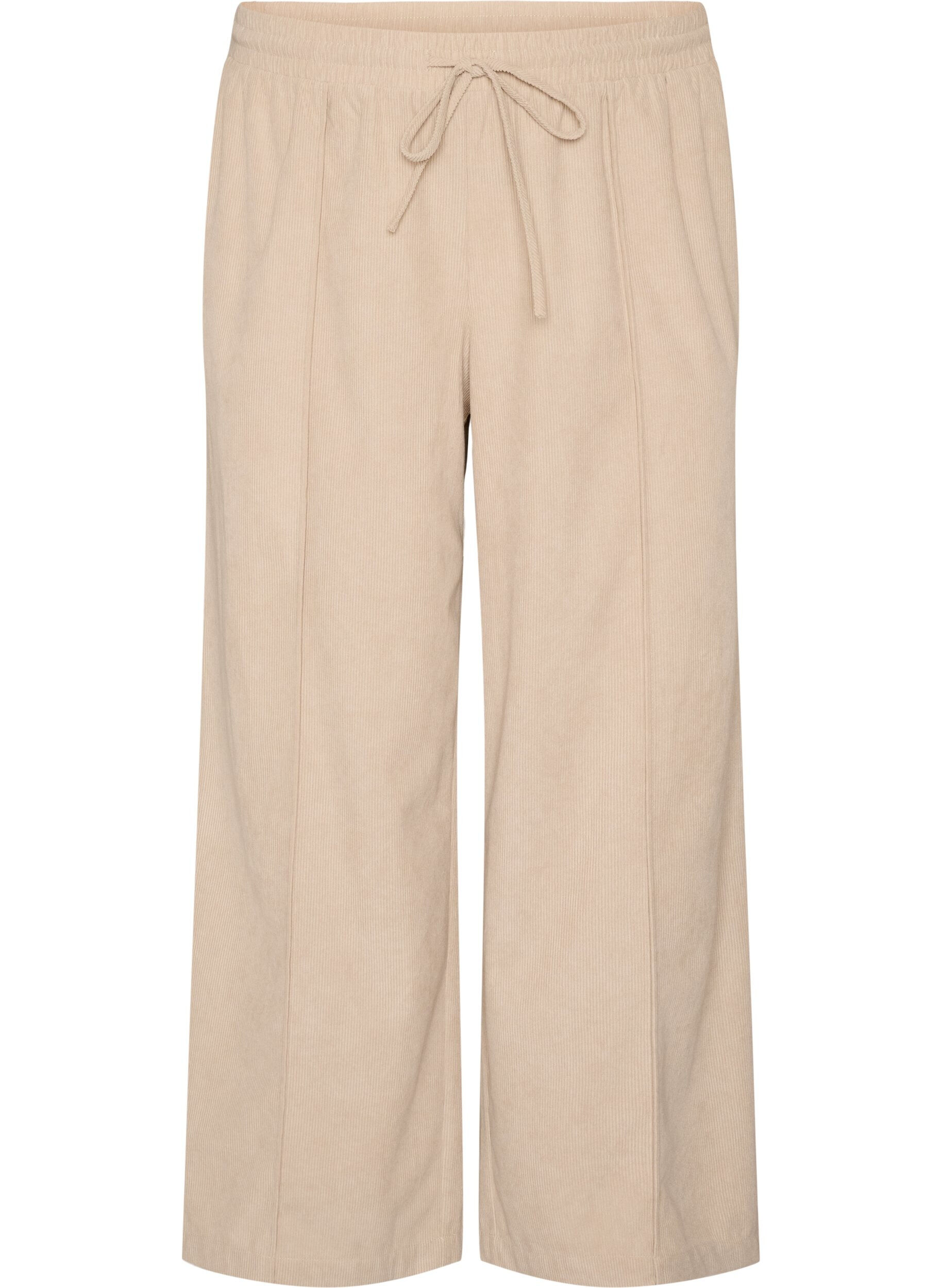 ZizziPantalon en velours c&ocirc;tel&eacute; &agrave; coupe ample et taille haute, Beige, Packshot image number 0
