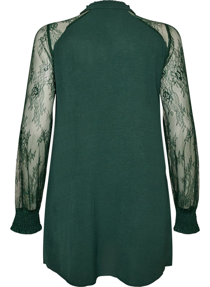 Tunique avec manches en dentelle transparente, Vert fonc&eacute;, Packshot image number 1