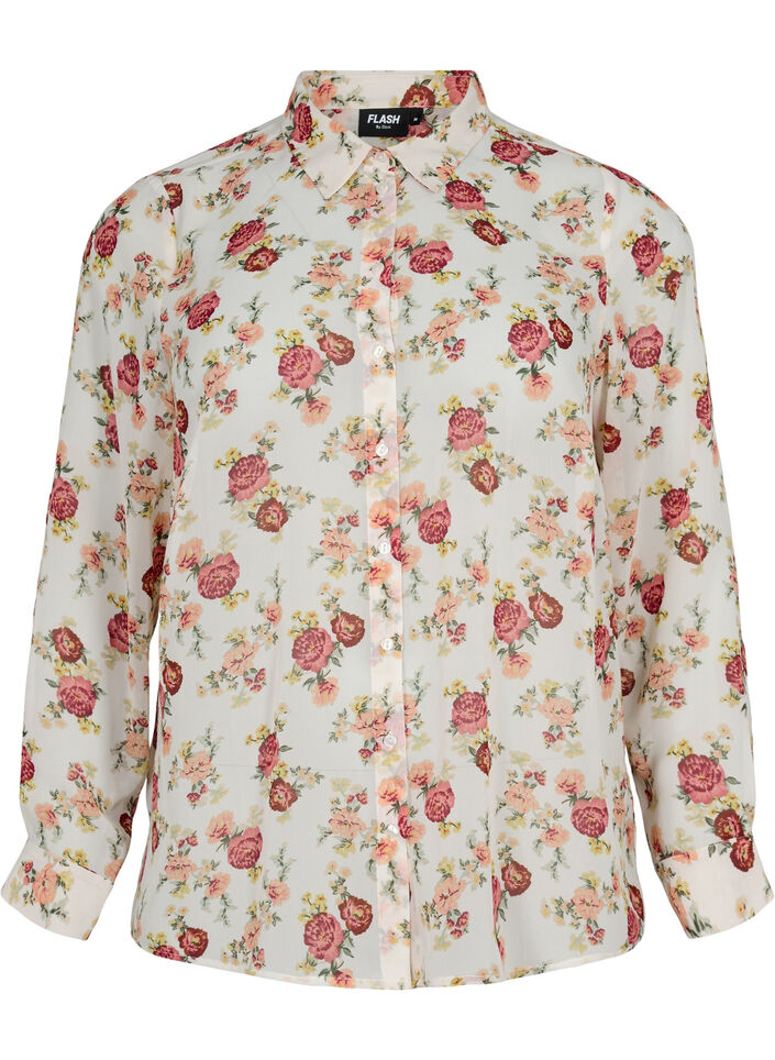 FLASH - Chemise à manches longues avec imprimé floral, Off White Flower, Packshot image number 0