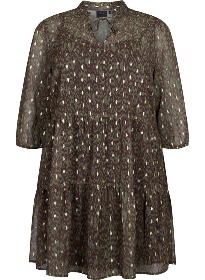 Tunique avec imprimé et lurex, Green Ethnic AOP, Packshot image number 0