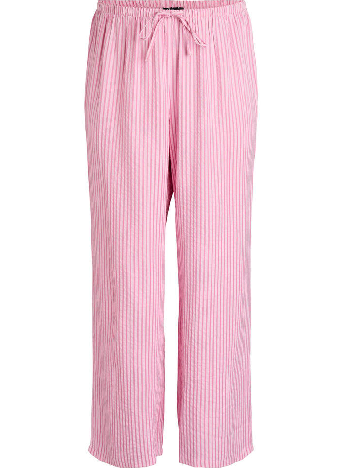 Pantalon de pyjama en seersucker ample &agrave; taille haute, Rose, Packshot image number 0