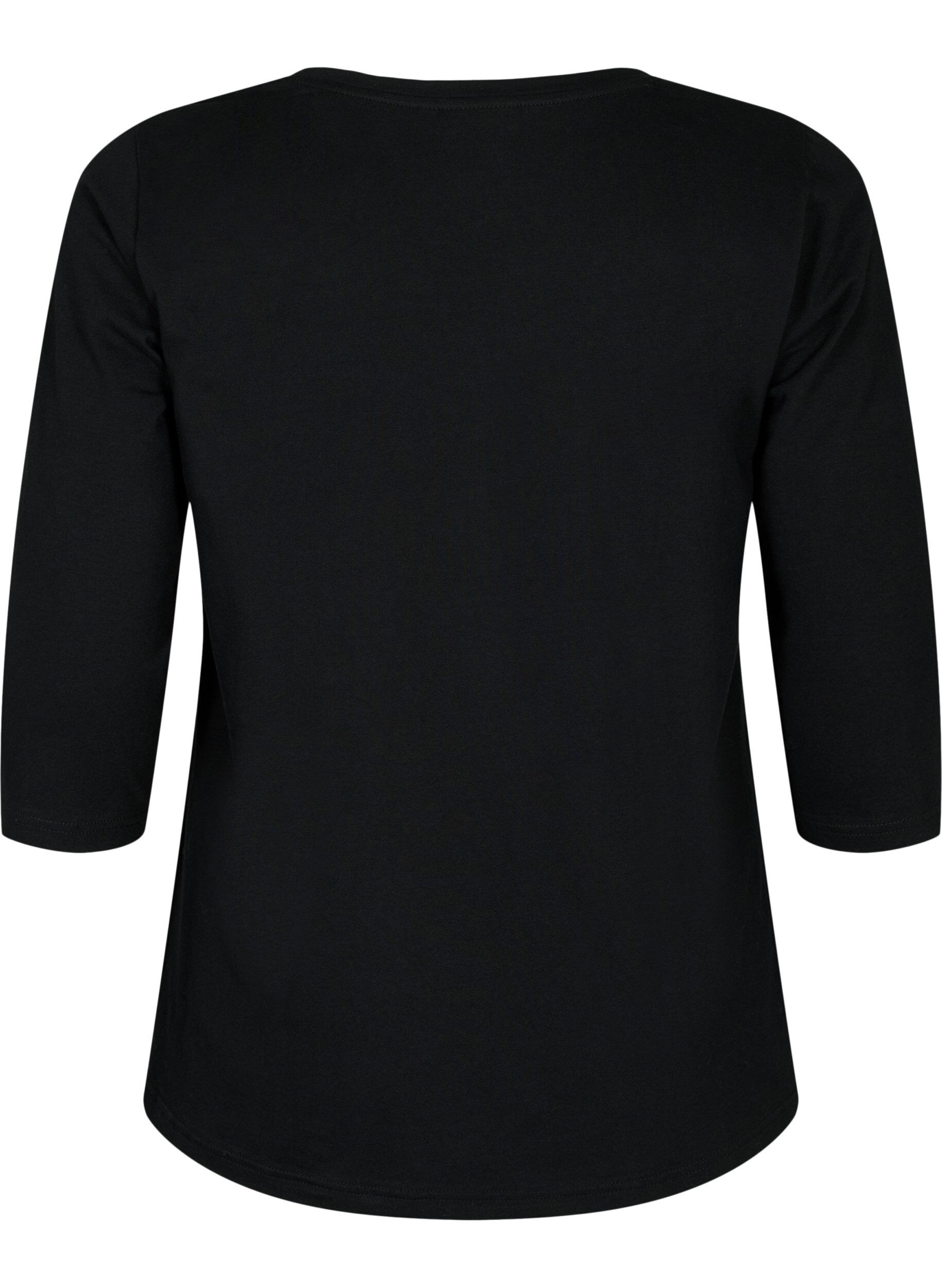 ZizziT-shirt en coton de base &agrave; manches 3/4, Noir, Packshot image number 1