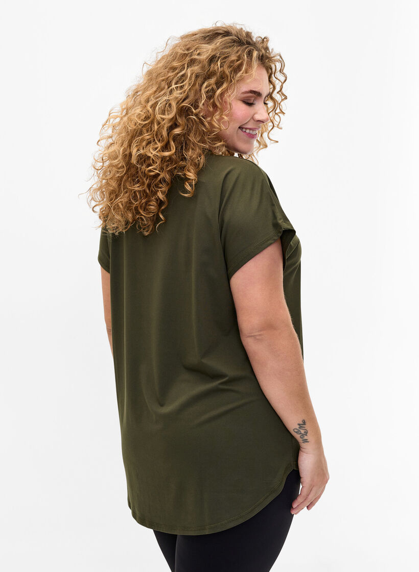 T-shirt de sport avec col en V, Forest Night, Model image number 1