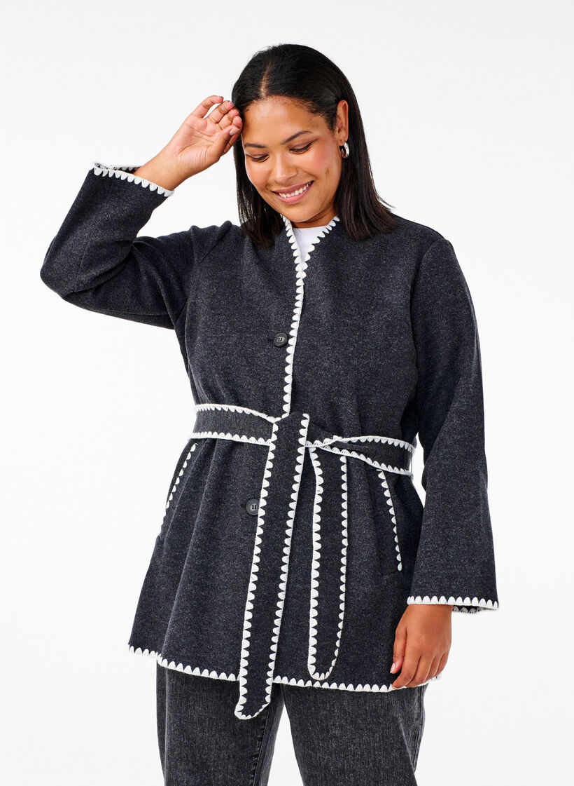 Manteau à bords contrastés, Dark Grey Melange, Model image number 0