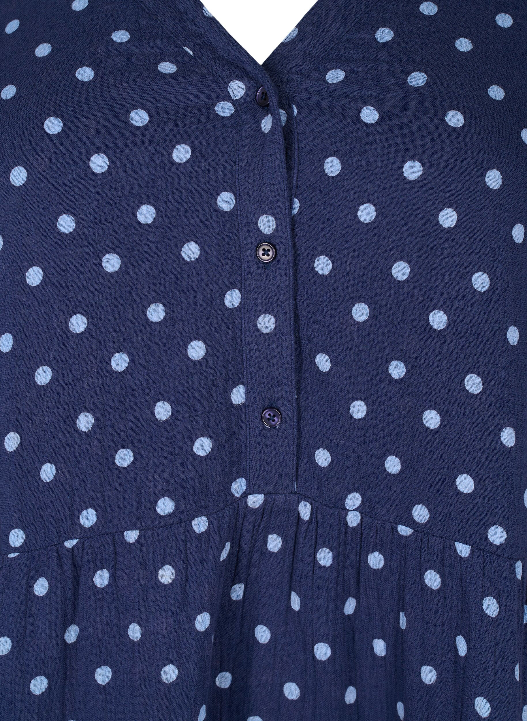 Zizzi Robe courte en mousseline de coton &agrave; pois, Bleu, Packshot image number 2