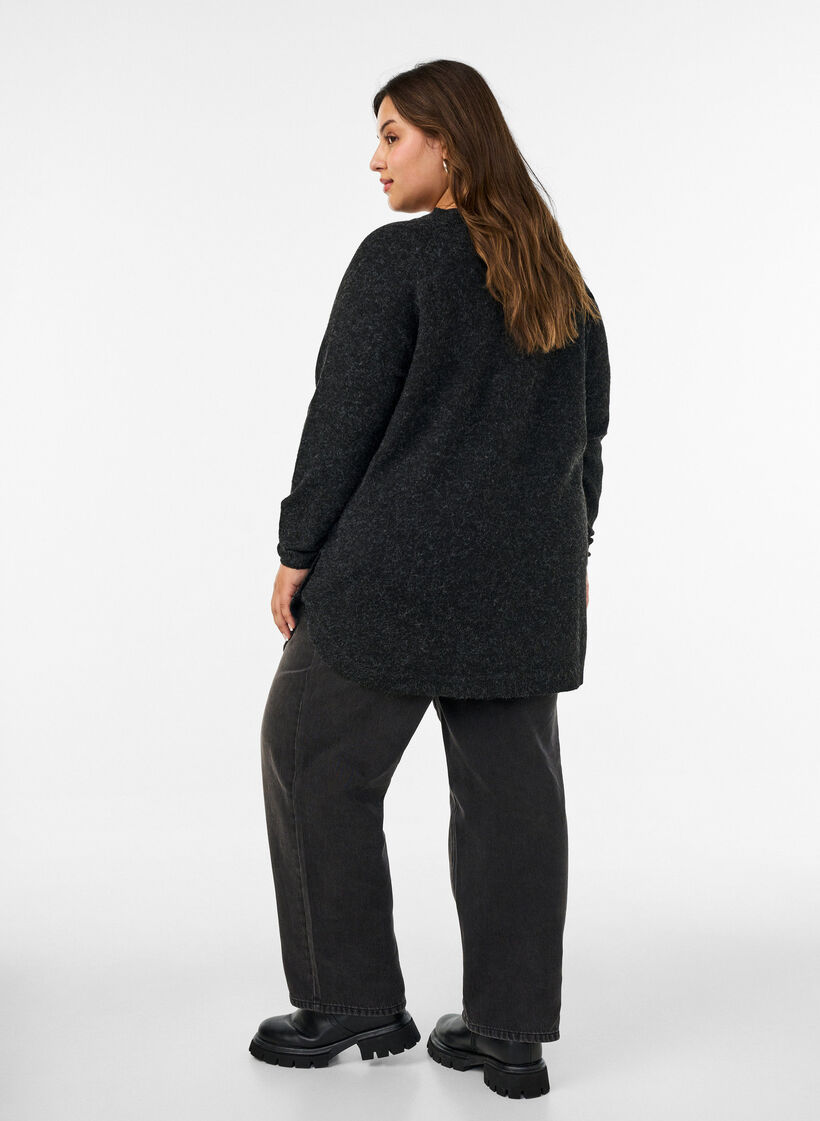 Blouse longue en maille avec boutons boule, Gris anthracite, Model image number 2