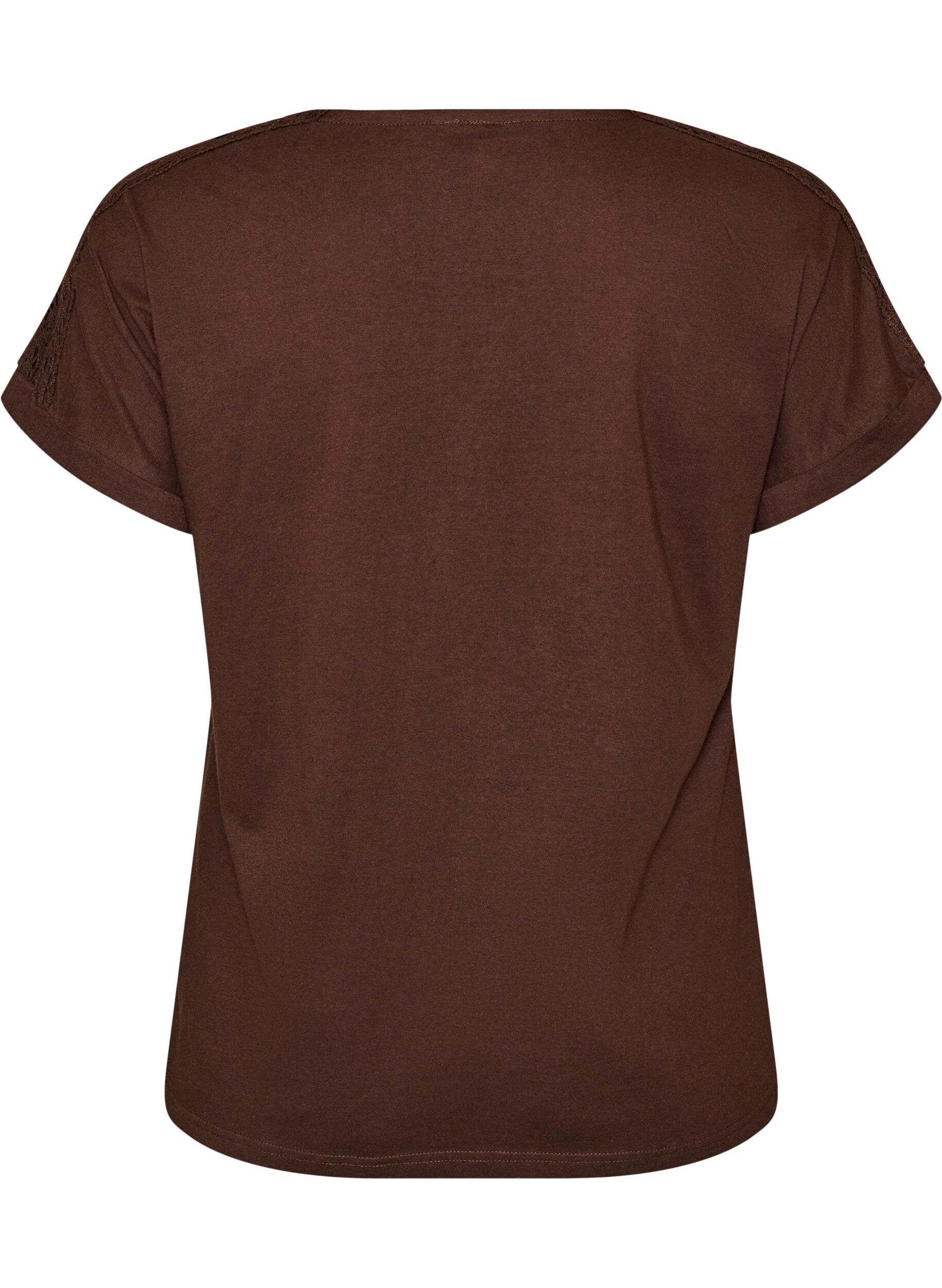 ZizziT-shirt en coton avec d&eacute;tails en crochet, Marron, Packshot image number 1