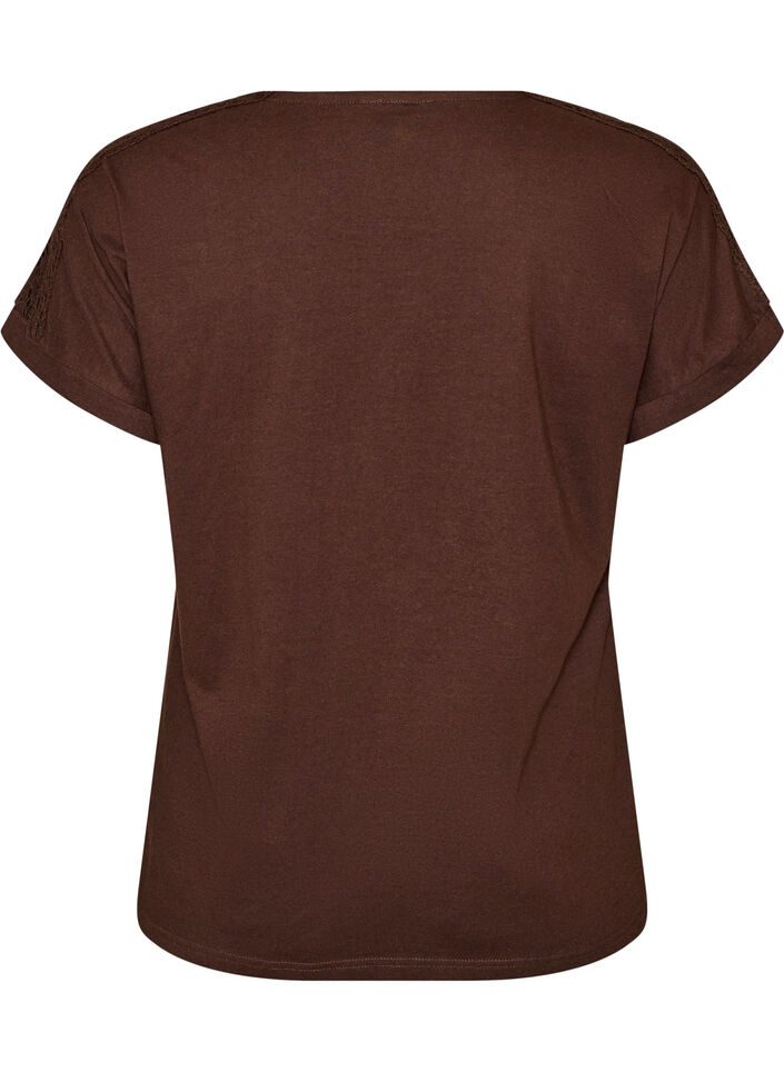 T-shirt en coton avec d&eacute;tails en crochet, Marron, Packshot image number 1