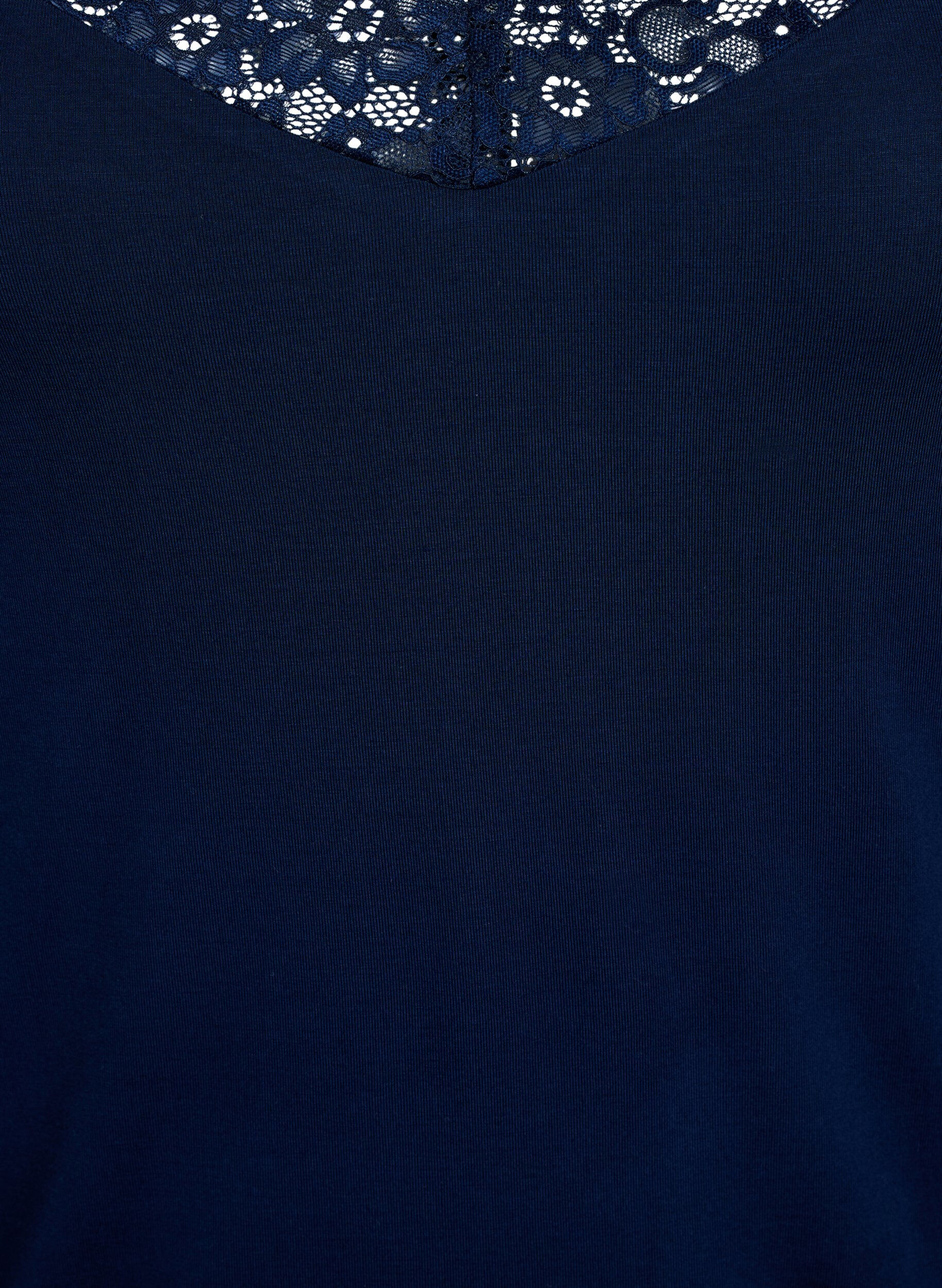 Zizzi Top en viscose avec bordure en dentelle, Bleu, Packshot image number 2