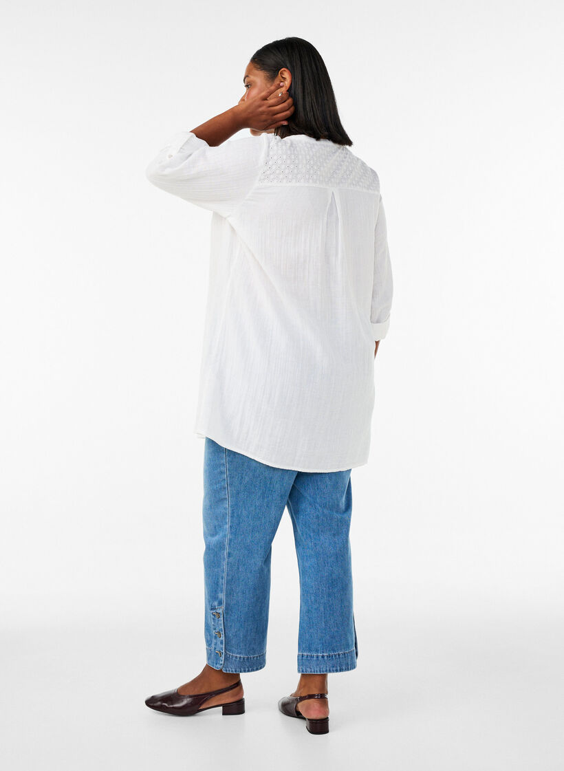 Tunique en mousseline de coton avec broderie anglaise, Blanc, Model image number 2
