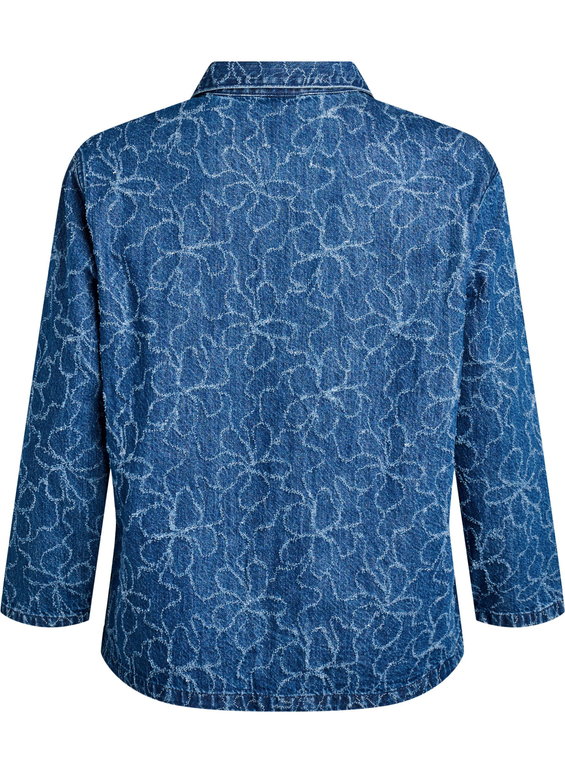 Zizzi Veste en jean avec n&oelig;ud de fermeture et poches, Blue Denim Destroy, Packshot image number 1