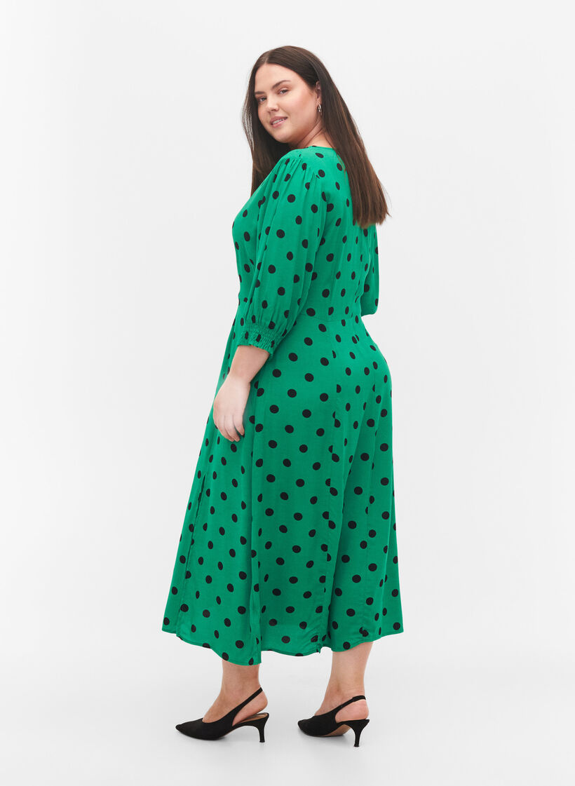 Robe midi à pois en viscose, Jolly Green Dot AOP, Model image number 1