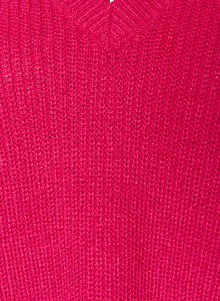 Blouse longue en maille c&ocirc;tel&eacute;e avec col en V, Rose, Packshot image number 2