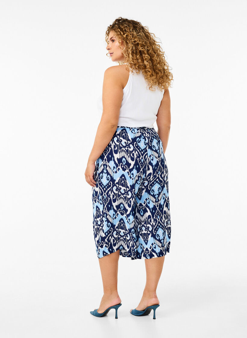 Pantalon culotte en viscose avec imprimé, Blue Ethnic AOP, Model image number 1
