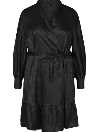 Robe cache-coeur à motifs à manches courtes, Black, Packshot image number 0