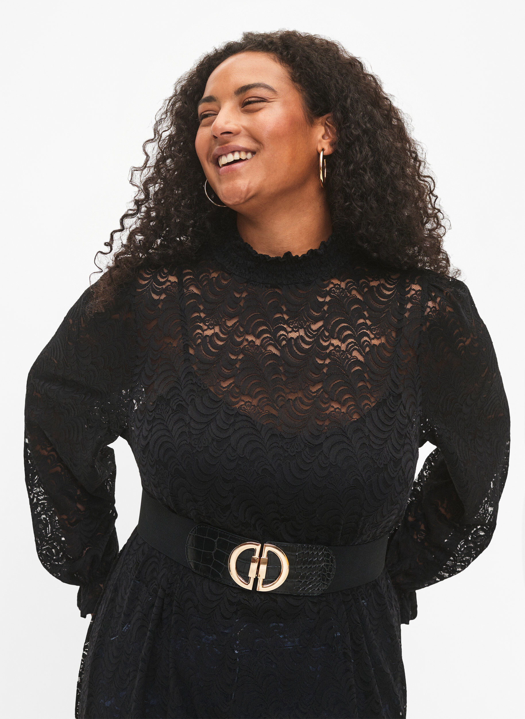 Zizzi Ceinture &eacute;lastique avec boucle dor&eacute;e, Black, Model image number 0