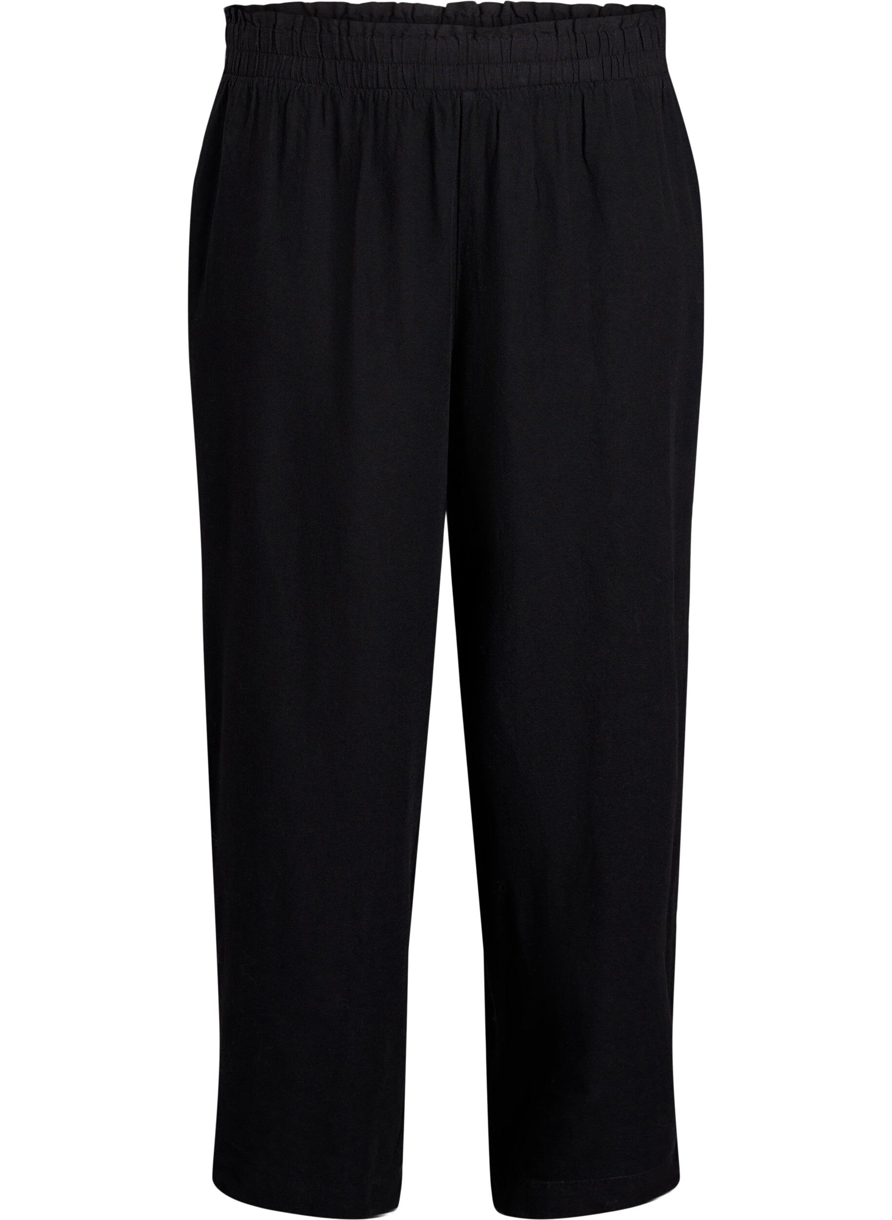 Zizzi Pantalon ample en lin et viscose, Noir, Packshot image number 0