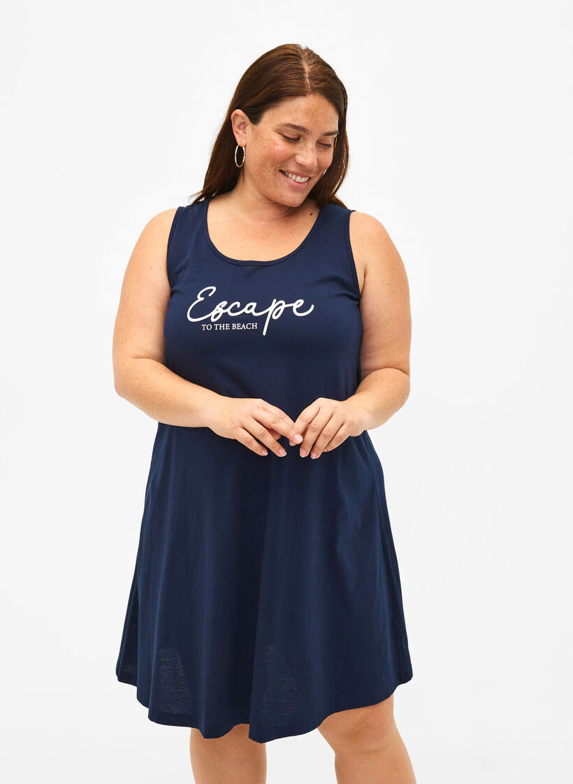 Robe sans manches en coton avec forme en A, Navy B. W. Escape, Model image number 0