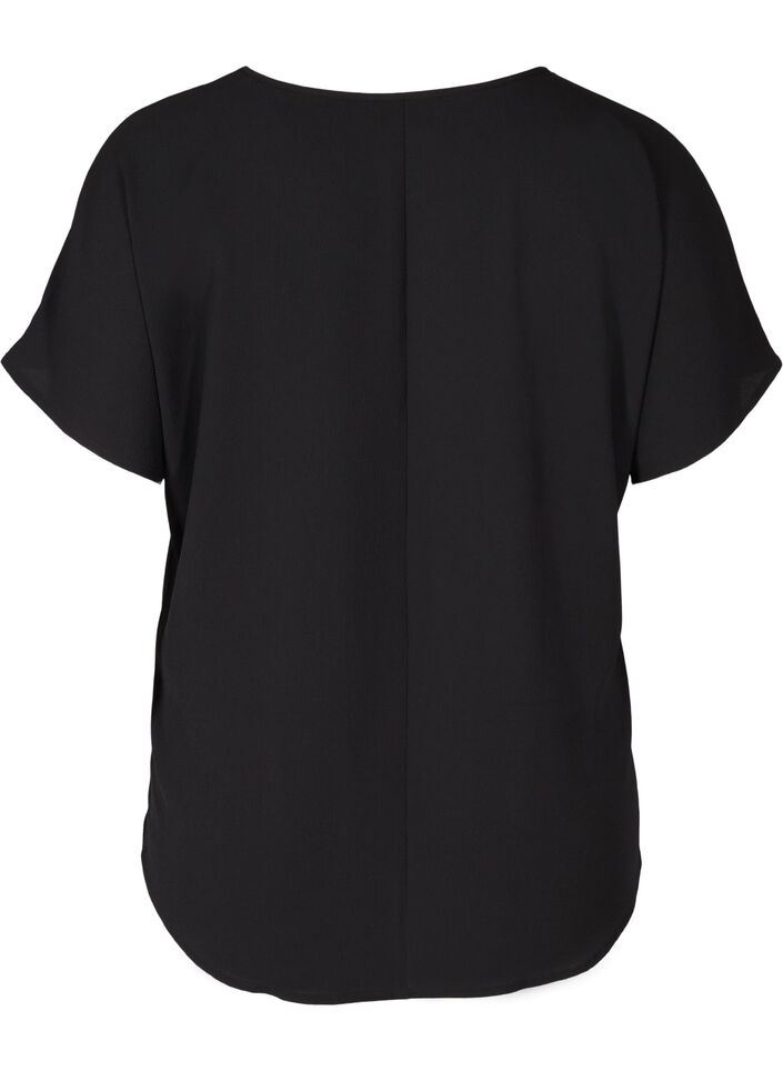 Blouse &agrave; manches courtes et encolure ronde, Noir, Packshot image number 1