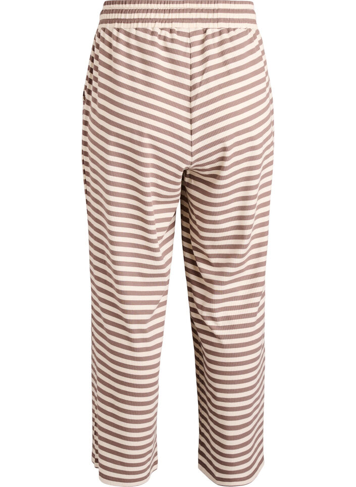Pantalon de pyjama ray&eacute; &agrave; taille haute et coupe ample, Beige, Packshot image number 1