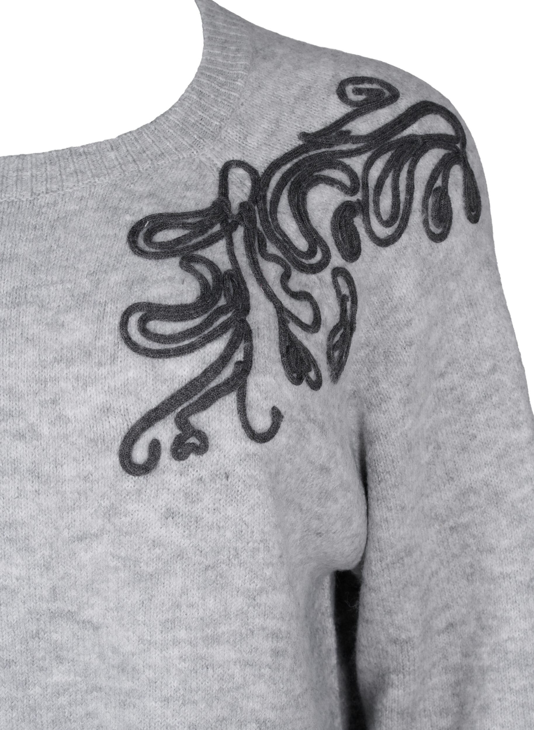 Zizzi  Chemisier en forme de tricot &agrave; motif d&eacute;coratif, Light Grey Melange, Packshot image number 2