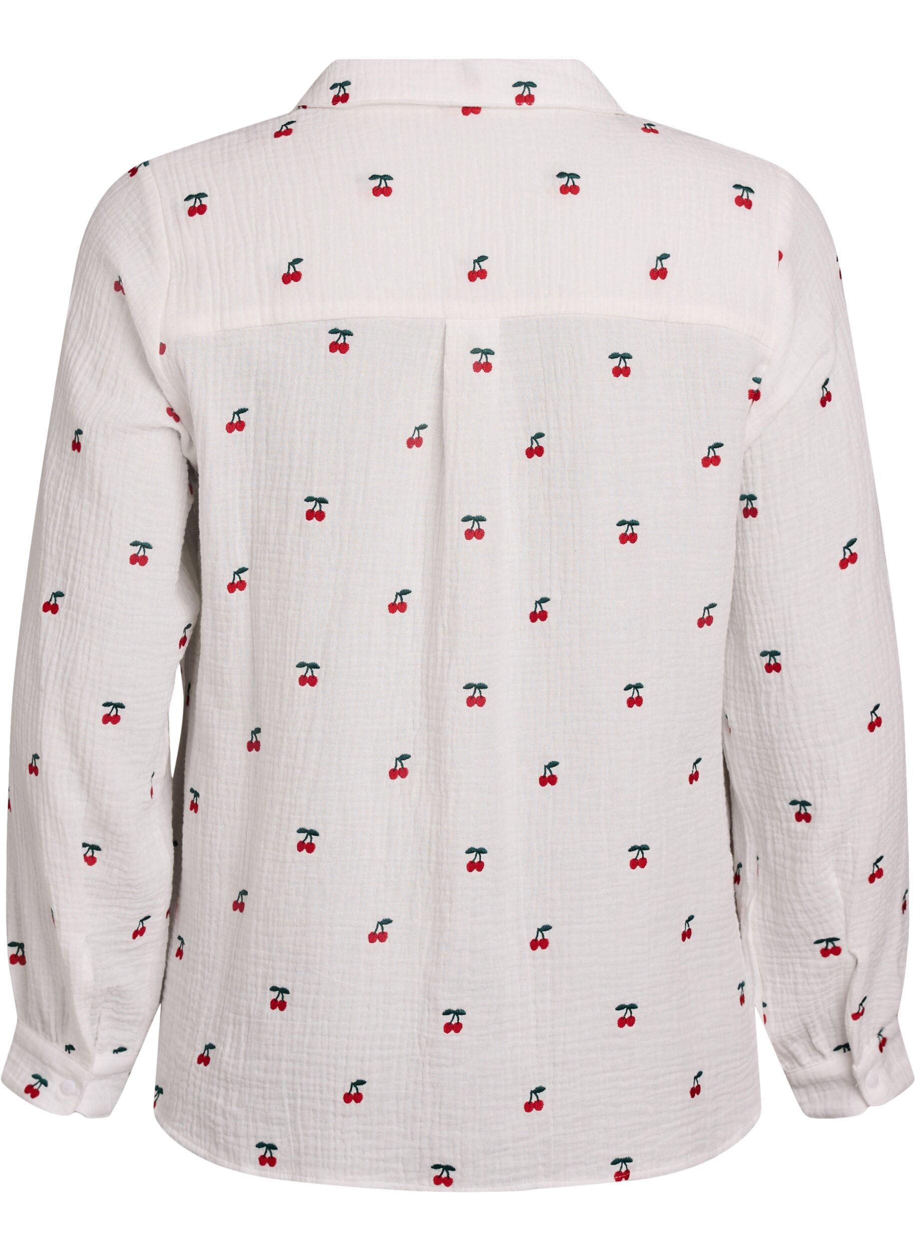 Zizzi Blouse &agrave; manches longues en mousseline de coton avec motifs brod&eacute;s, Vanille, Packshot image number 1