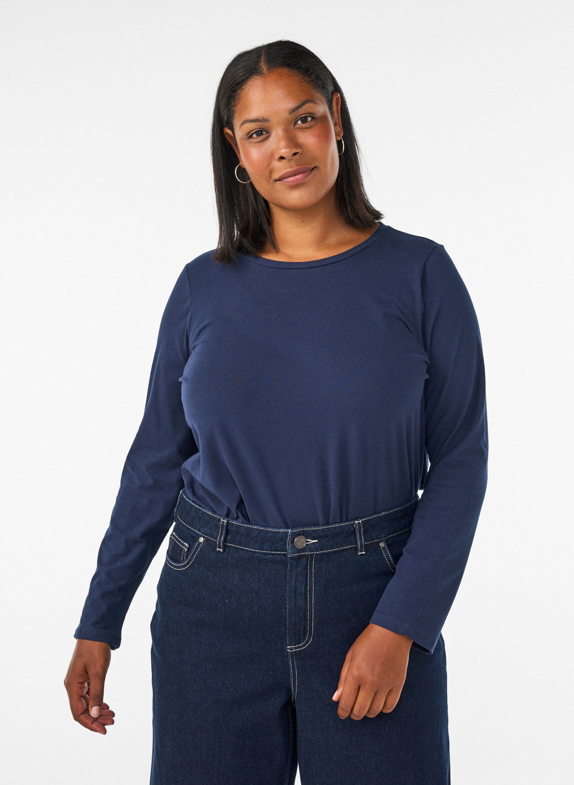 ZizziBlouse basique en jersey &agrave; manches longues, Bleu, Model image number 0