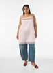 Haut long en satin bord&eacute; de dentelle, Rose poudr&eacute;e, Model image number 1