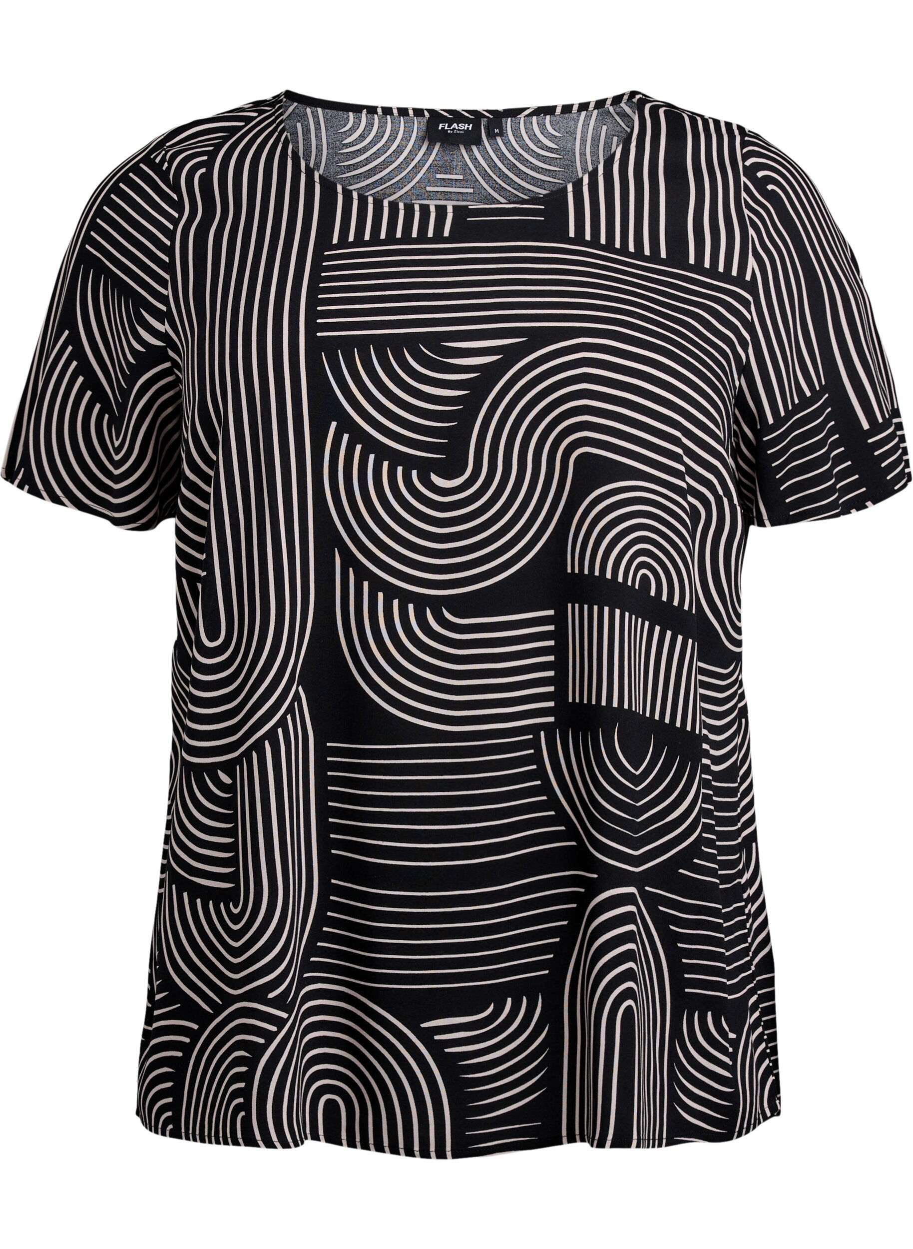 Zizzi Chemisier &agrave; manches courtes en viscose avec imprim&eacute;, Noir, Packshot image number 0