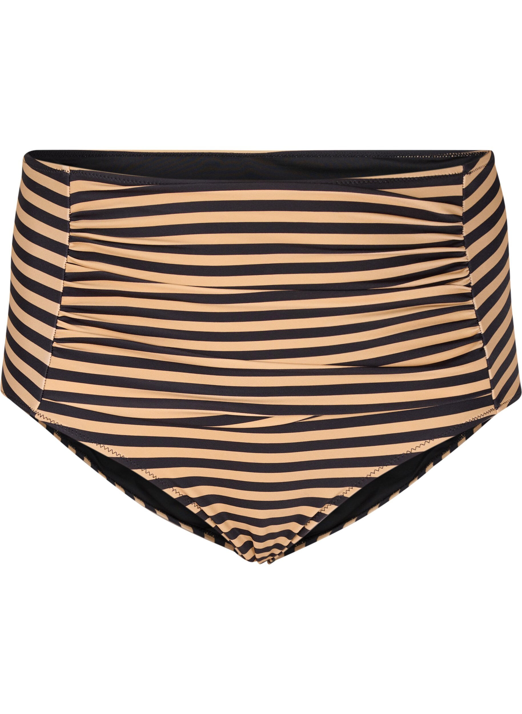 ZizziCulotte de bikini taille haute &agrave; rayures, Camel, Packshot image number 0