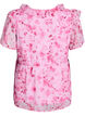 Blouse fleurie avec col &agrave; volants et effet peplum, Rose, Packshot image number 1