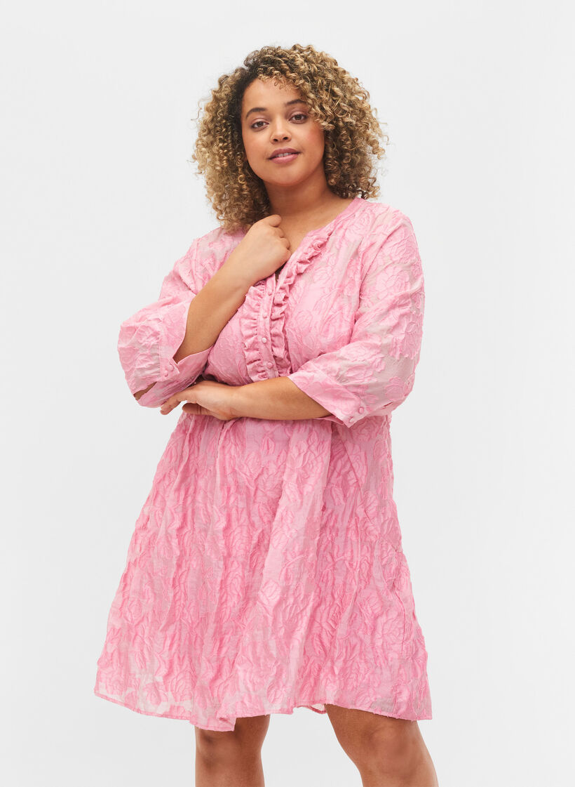 Robe en jacquard à volants et forme en trapèze, Cashmere Rose, Model image number 0